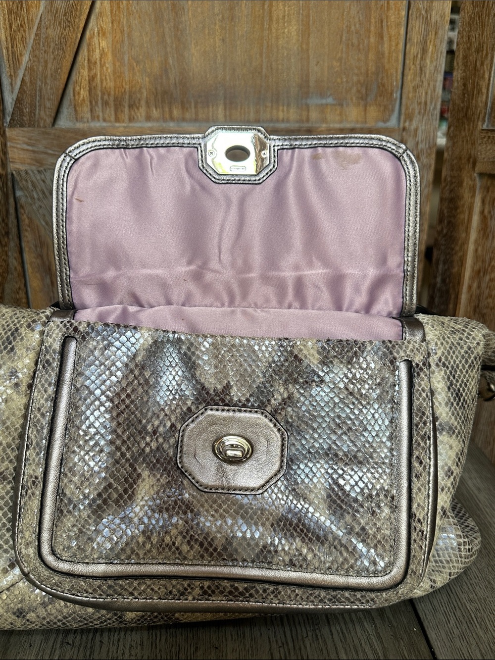 Coach Campbell Snakeskin Embossed Leather Satchel Shoulder Bag F24852 - Picture 8 of 16